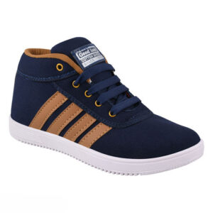 Navy Blue Solid High Ankle Shoes For Men