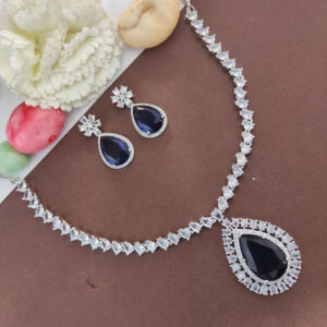 American Diamond Necklace With Blue Earring