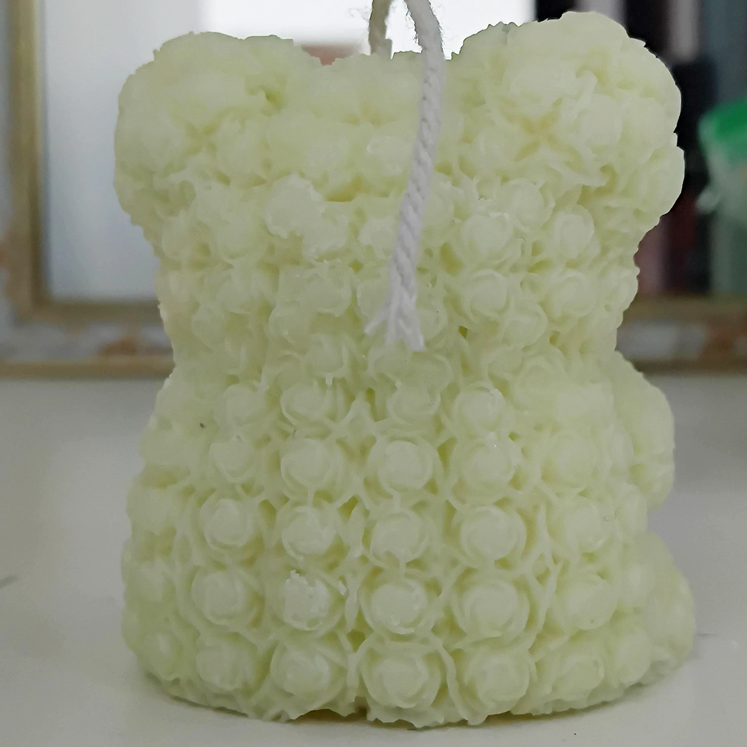 Cream Color Teddy Bear with Touch Heart Candle – Handmade Soy Wax | Dimtanma