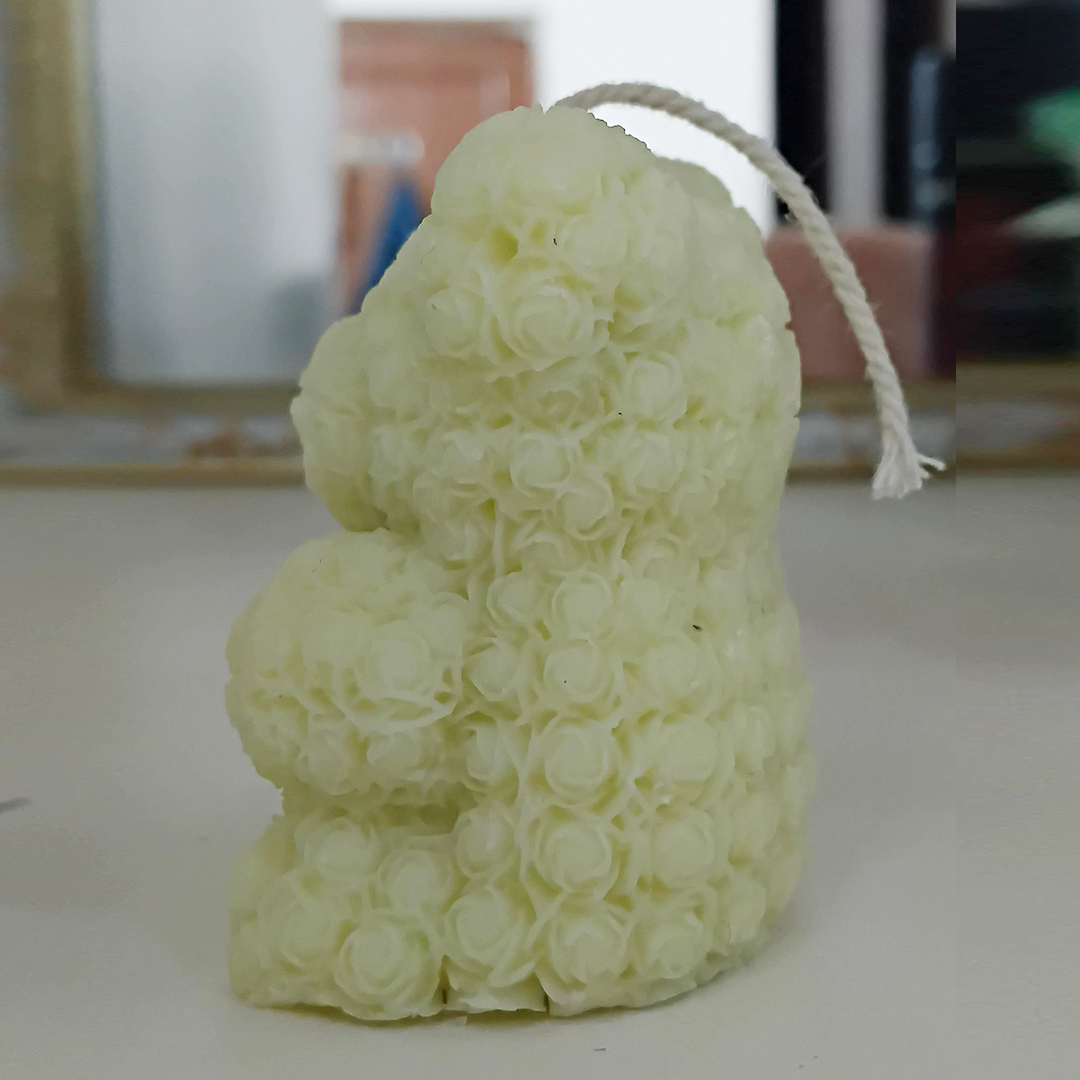 Cream Color Teddy Bear with Touch Heart Candle – Handmade Soy Wax | Dimtanma