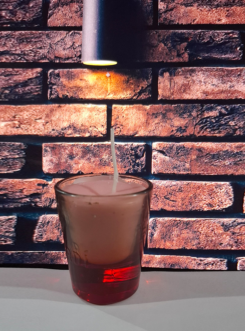 Red Glass Candle – Light Pink Soy Wax with Small Flower