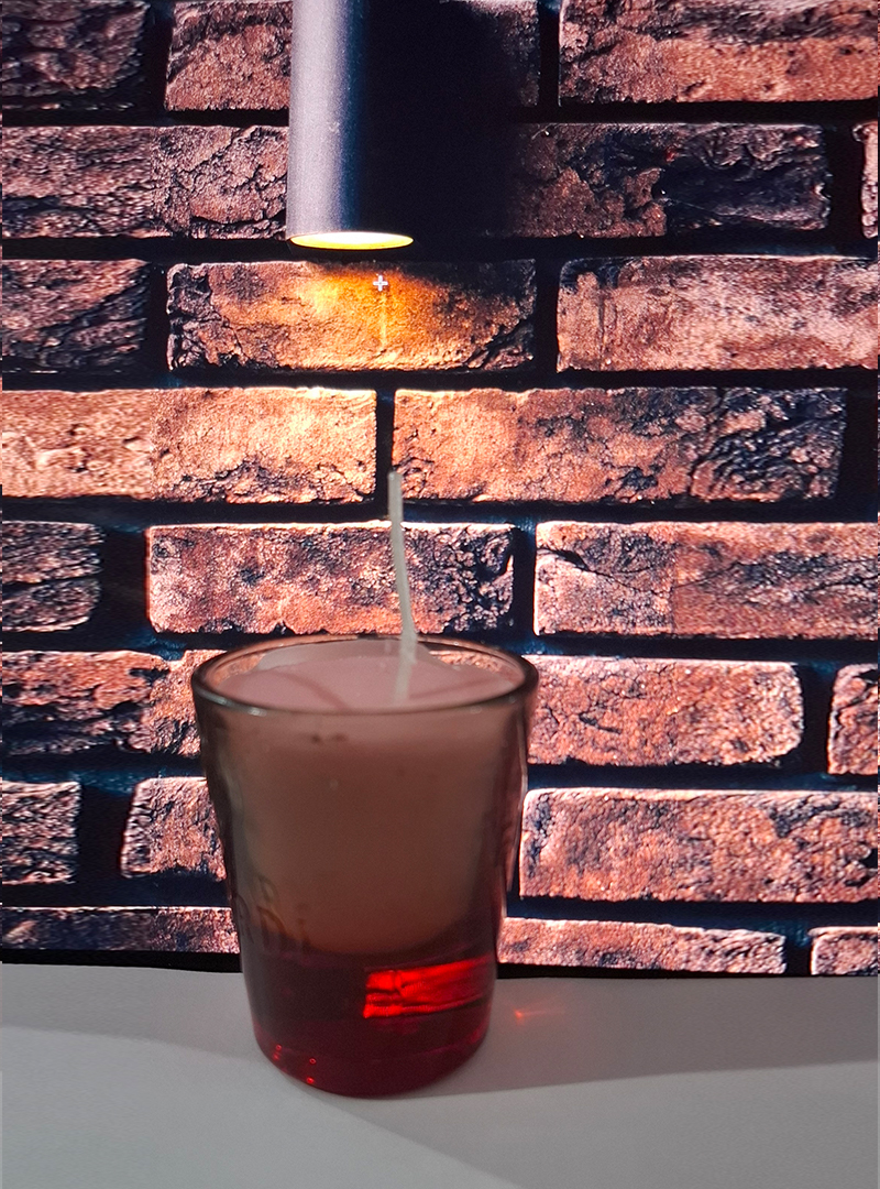 Red Glass Candle – Light Pink Soy Wax with Small Flower