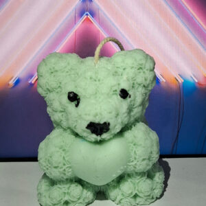 Light Green Teddy Bear Candle with Heart – Eco-Friendly Soy Wax