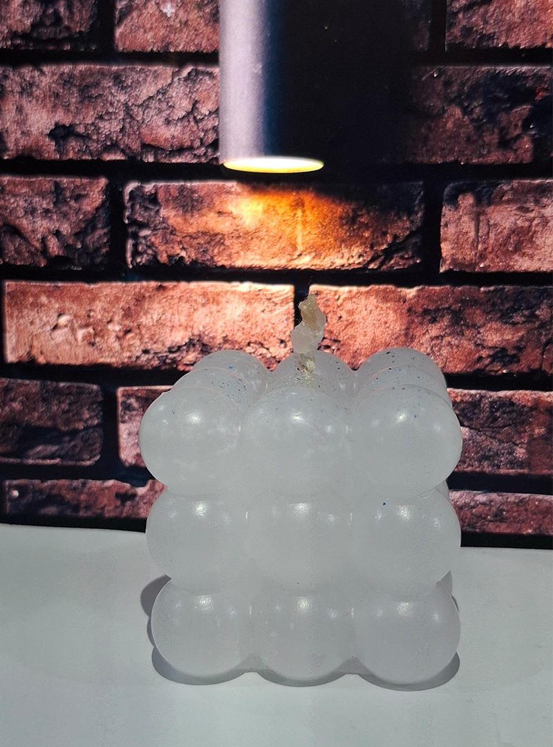 White Bubble Candle – Square Cube, Premium Paraffin Wax